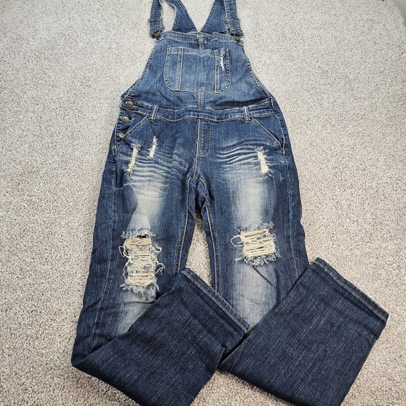 Machine Nouvelle Mode Women's Medium Distressed Overalls Blue Size 28 Denim - Picture 1 of 8